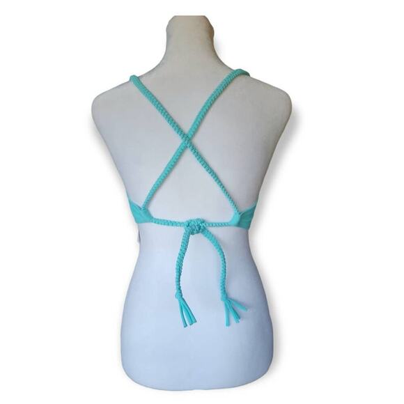 NWT Aerie Lightly Lined Macrame Bikini Top With Braided Strap Turquoise 34DD - Picture 4 of 7